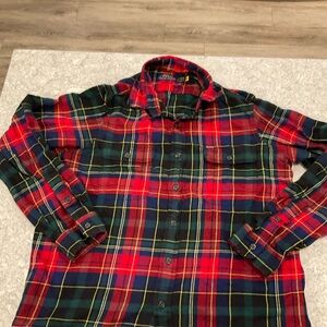 Polo Ralph Lauren Red and Green Plaid Long Sleeve Flannel Shirt-Large
